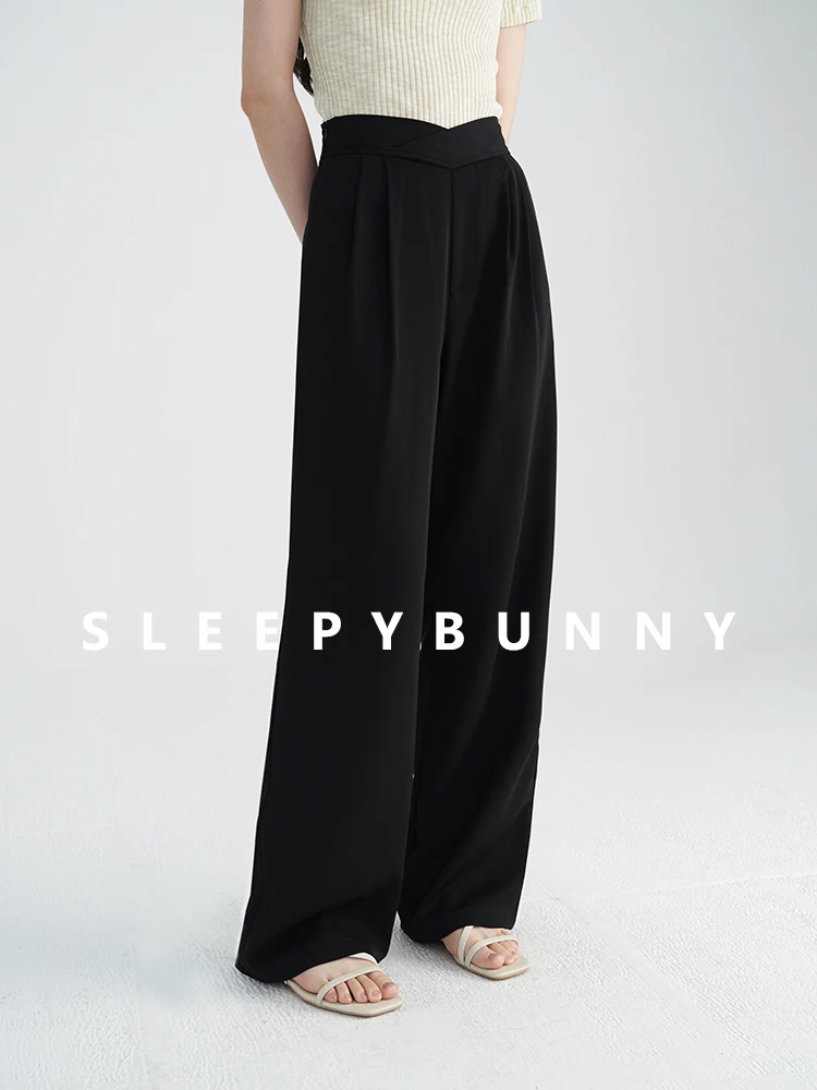 Women High-Waist Gray Wide-Leg Trousers 2025 Spring Autumn Petite Loose Fit Straight Suit Pants Elegant Casual Draped Slacks