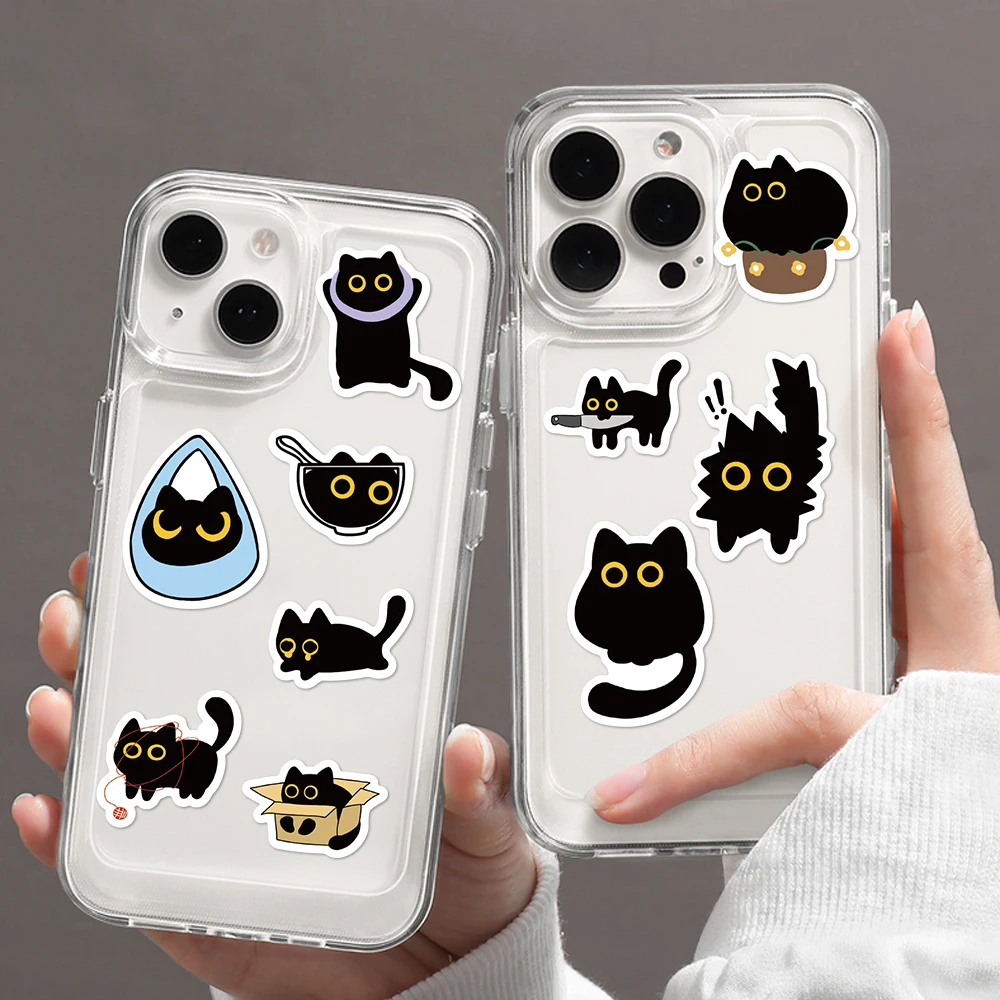 500 sztuk/rolka Naklejki zwijane z czarnym kotem, kreskówkowe naklejki dekoracyjne na laptopa, do scrapbookingu, naklejki do samodzielnego wykonania, naklejki do zaklejania pudełek na artykuły, naklejki na kubki z napojami