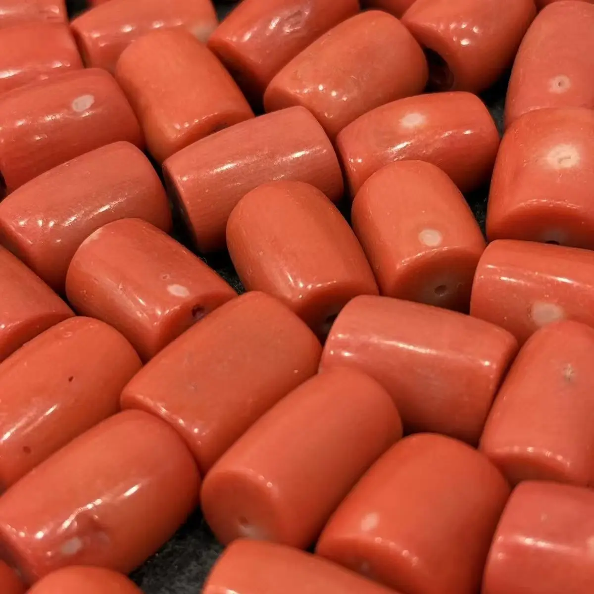2pieces red orange Coral pillar full hole beads10-12*15-20mm Wholesale for DIY for jewelry  38cm gems stone view 2