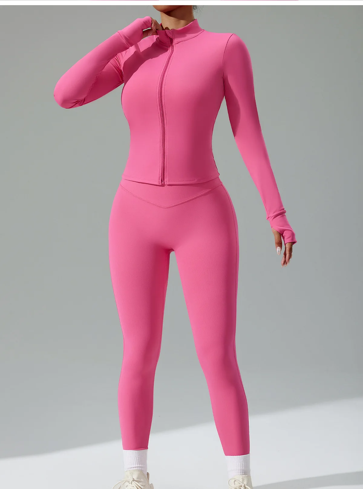 3-teiliges Damen-Fitness-Sportbekleidungs-Set, schnelltrocknend, atmungsaktiv, Langarm-Cardigan, Sport-BH, High-Waist-Leggings, Yoga-Workout-Trainingsanzug – Detail 16