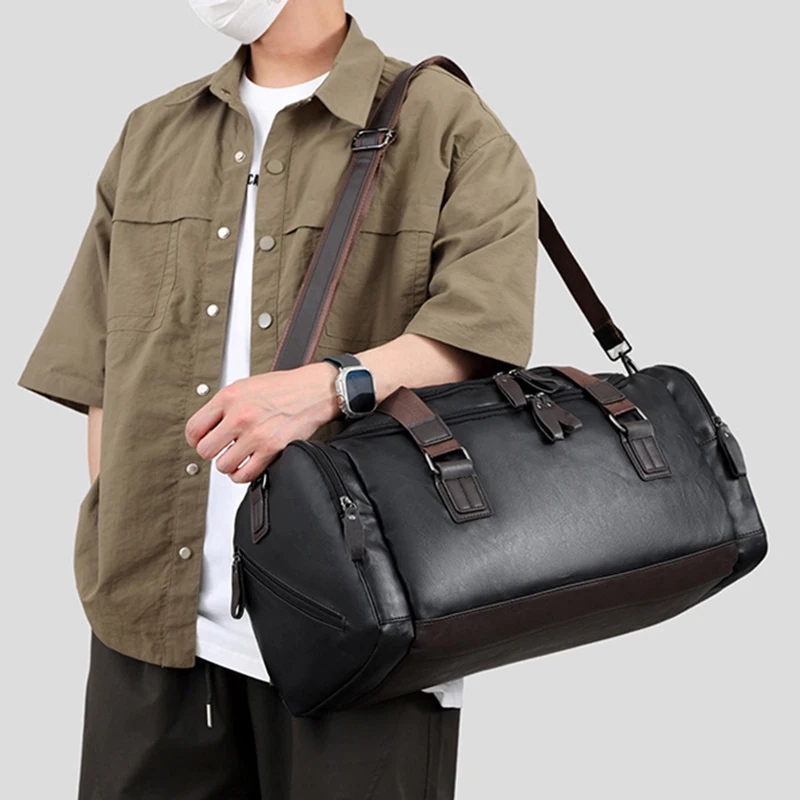 Gym Travel Duffel Bag PU Men Outdoor Business Luggage Weekend Shoulder Crossbody Bags Leisure Short Distance Trip Tote Handbag
