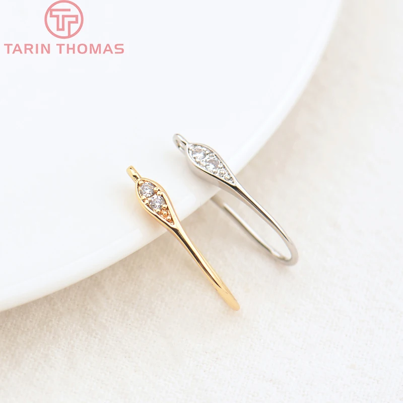 (2500)6PCS Height 16MM 24K Gold Color Brass With Zircon Earrings Hooks High Quality Diy Jewelry Accessories