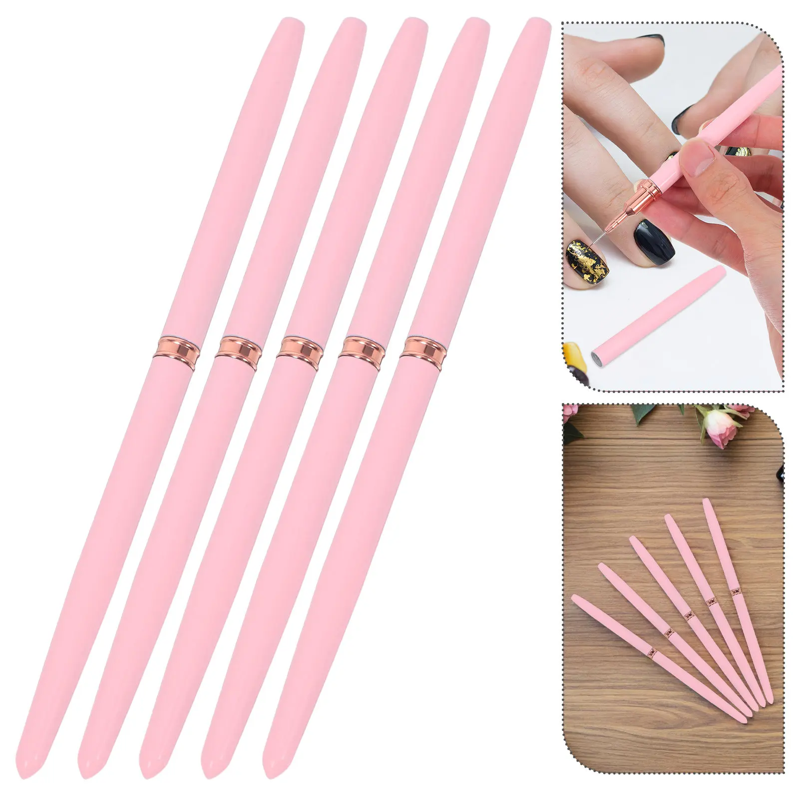5Pcs Nail Art Brush Set Pink Handle Fine Detail Lines Floral Patterns Gel Polish Painting Tools Salon DIY Nail Design Pens