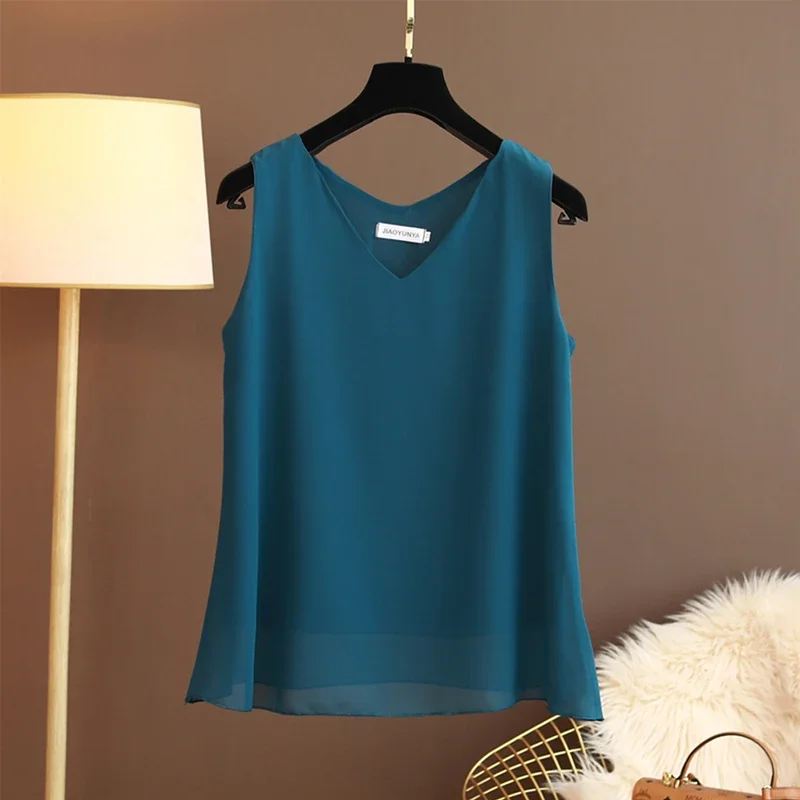 New Arrival Casual Shirt Chiffon Vest Female Summer New Sleeveless Halter T-shirt V-neck Blouse Loose Inside Cover Bellies