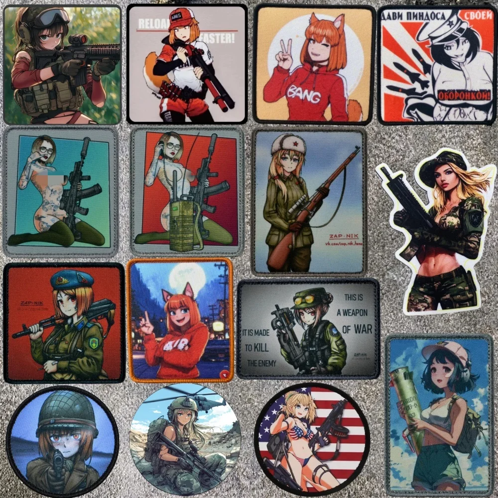 

Compass Accessories for Tactical Patches Charming Fox Girl Morale Badge Armband Printing Hook and Loop Military Backpack Sticker