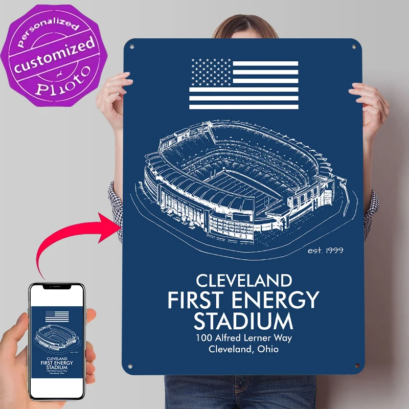 CLEVELAND STADIUM PORTRAIT Printed Poster Customized Wall Art Retro Vintage Metal Tin Signs for Setup Decorations Bathroom Decor