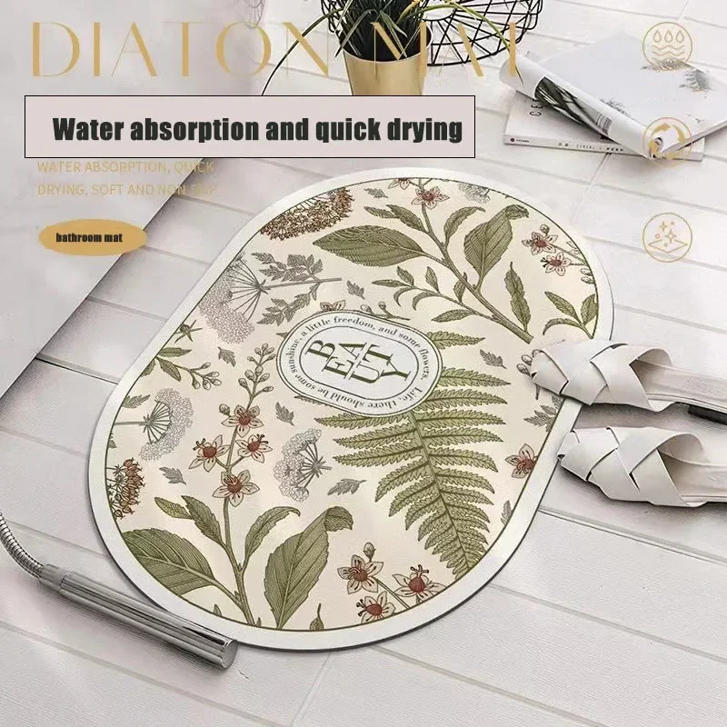 1pc Vintage flower soft diatomaceous mud floor mat, bathroom bathroom, toilet door mat, water absorption and anti slip speed