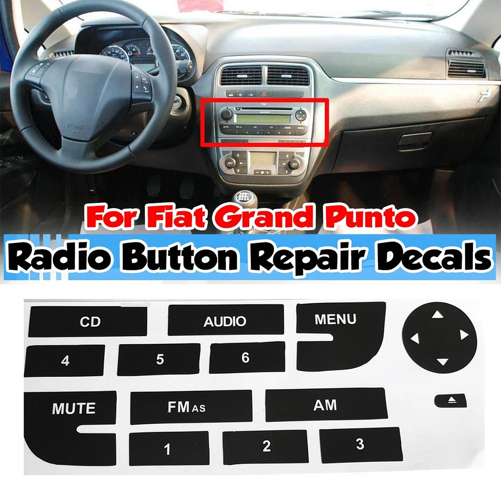 Front Radio Button Repair CD Decals Stickers Decor Matte Black Replacement Part For Fiat Grand Punto