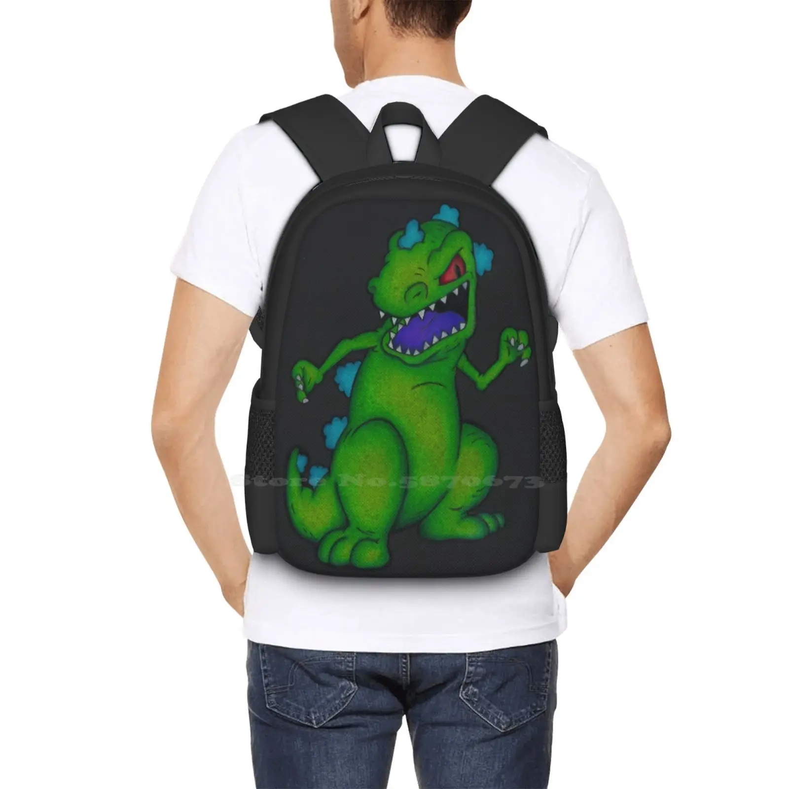 Reptar Gambar Pensil Dinosaurus T-rex Ransel Sekolah Kapasitas Besar Tas Laptop 90S 90S Nicktoons Dinosaurus T Rex 90S Nostalgia