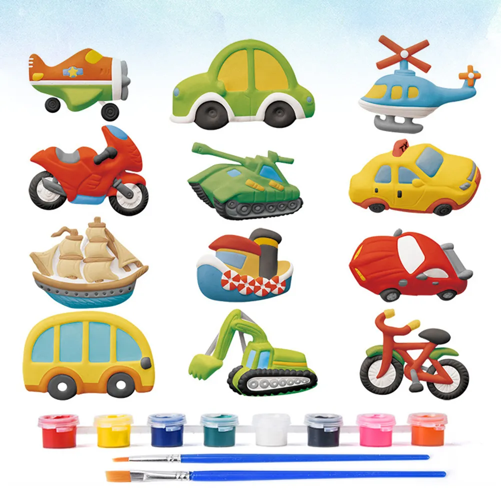 

12Pcs Children Transportation Plaster Painting Set Educational DIY Hand-Painted Kids Playing Painting Materials