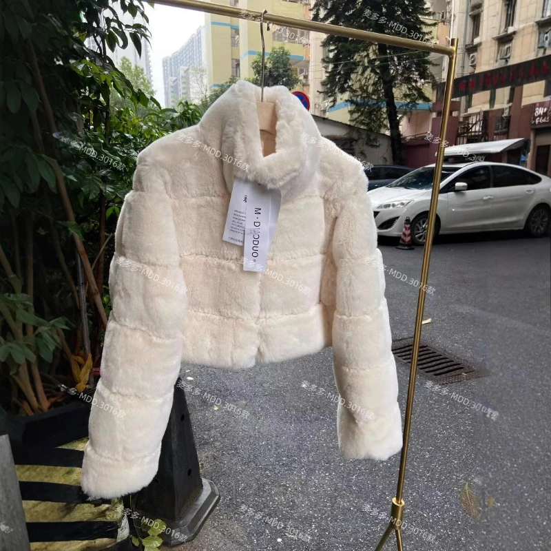 Women Thick Faux Fur Zipper Jacket Short Coat Elegant Long Sleeve Turtleneck Jackets Warm Casual Regular Furry Coats Winter