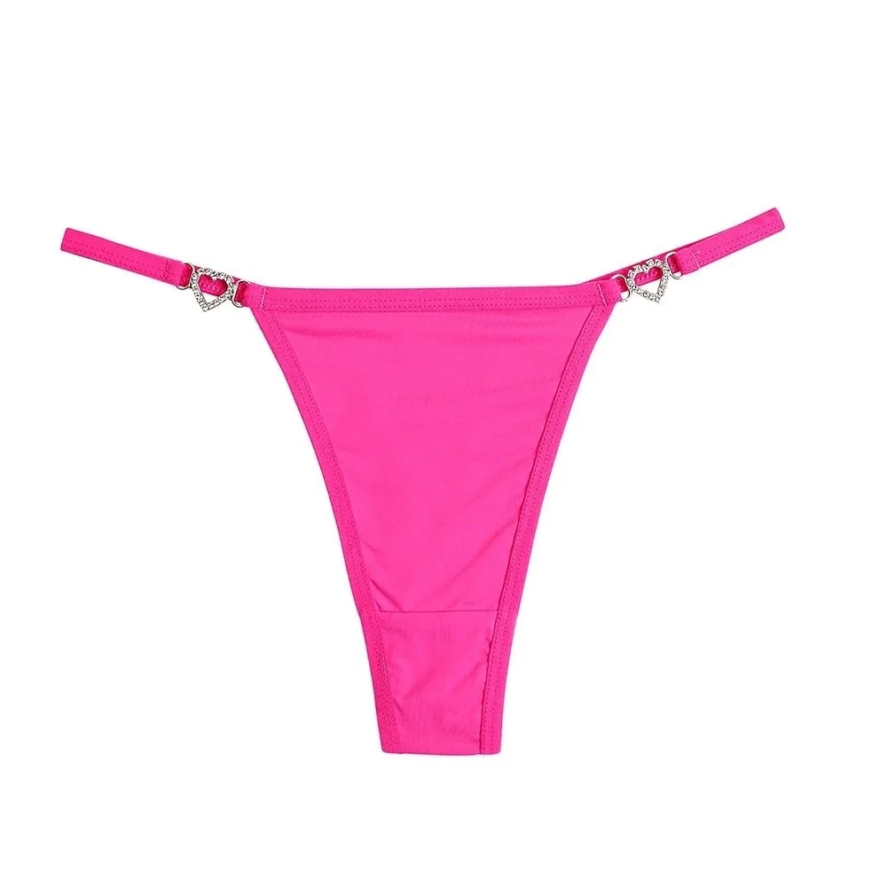 

Cotton Crotch Heart Rhinestone Thongs Traceless Low Waist Bikini Briefs Underpants Solid Color T-back Panties Intimate Apparel