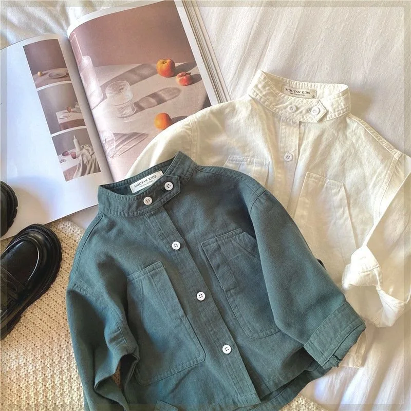Boys Shirt Fall 2026 New Kids Stand Collar Casual Long Sleeve Shirt Baby Spring Autumn Outerwear Medium Small Top