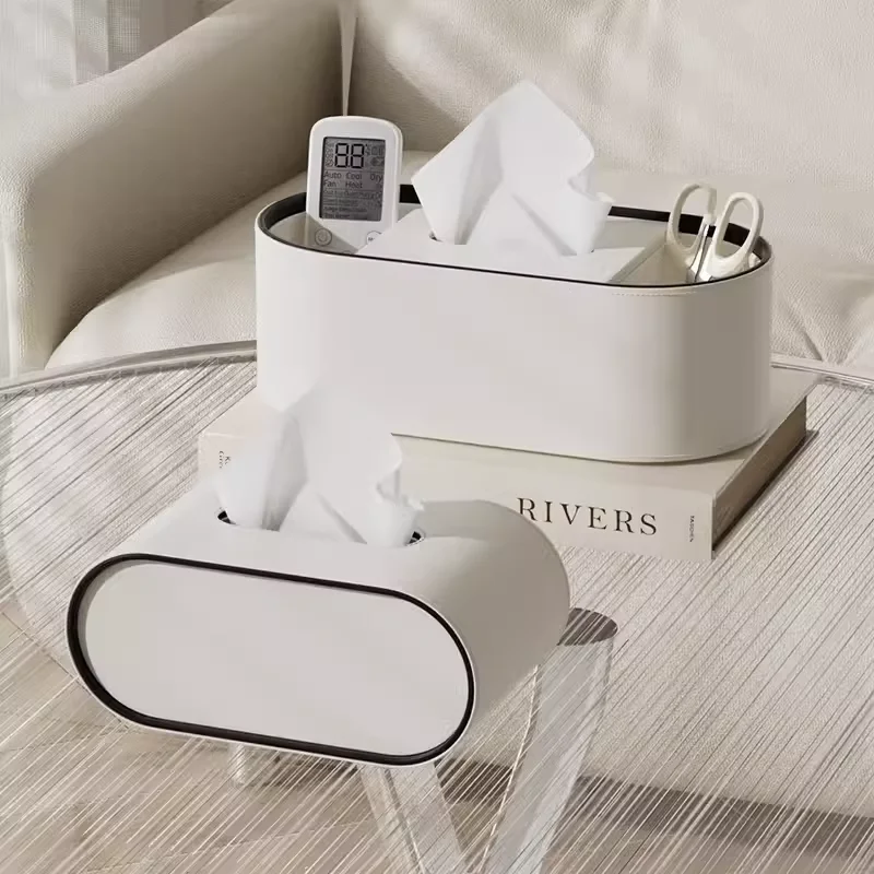 PU Leather Tissue Box With Storage Rack Home Decor Paper Holder Napkin Holder For Office Table, Countertop, Night Stand & More