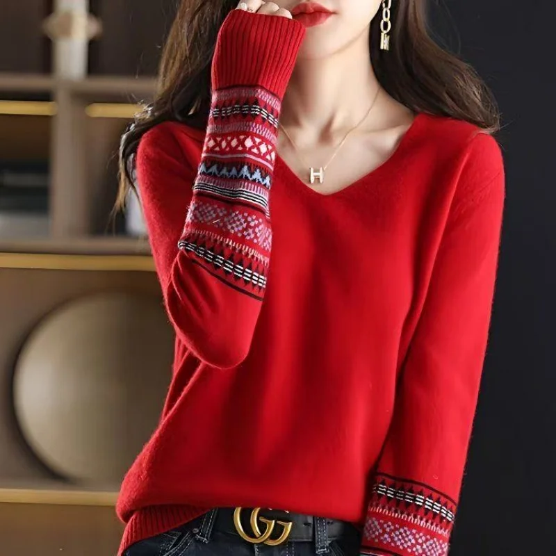 2026 Sweater Women Long Sleeve V-neck Knit Tops Solid Slim Fit Bottoming Shirt Autumn Winter Korean Fashion Pullovers Knitwears