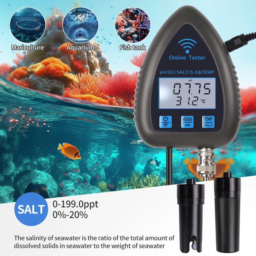 Bluetooth 5 em 1 testador de qualidade da água tds ec sal s.g.temp medidor de ph detector de água digital para aquários piscina plugue da ue
