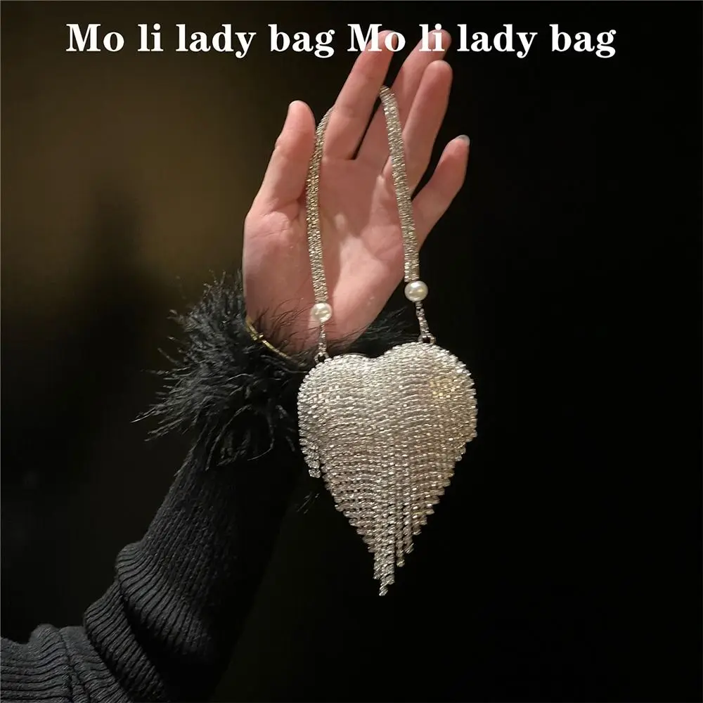Heart Shape Retro Envelope Bag Luxury Design Rhinestones Love Bag Bling Style Chain Shoulder Mini Bag Evening Events