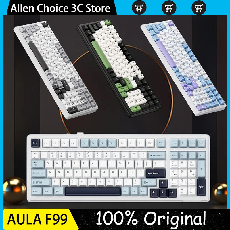 Original Aula F99 Machanical Keyboard Wireless 3Mode 2.4G Bluetooth Hot Swap PBT RGB Laptop Office Gamer PC Gaming Keyboard