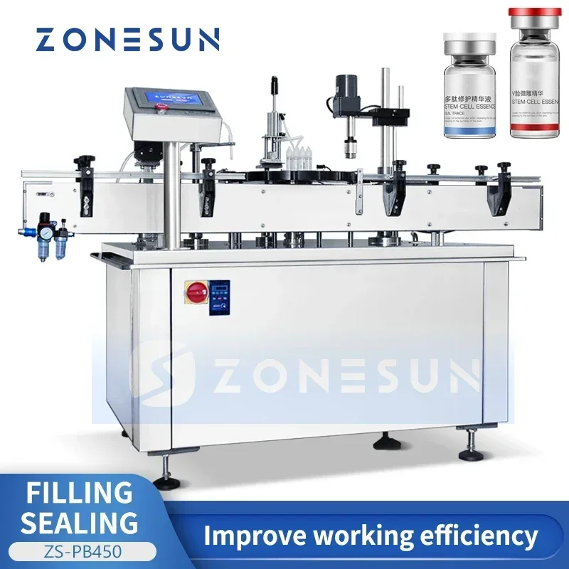 ZONESUN Macchina automatica per il riempimento e il tappatura di liquidi per bevande con fiale cosmetico di olio essenziale per bottiglie personalizzate ZS-PB450