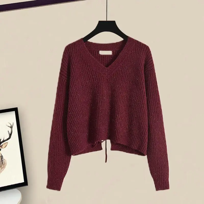 2024 Autumn/Winter Korean Edition New Fashionable High Waist Hollow Bow Tie Knitted Sweater Trendy