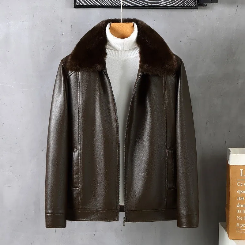 

Мужская куртка из искусственной кожи на флисовой подкладке, новинка зимы 2024, мотоциклетная верхняя одежда, удобная теплая повседневная модная куртка для мужчин