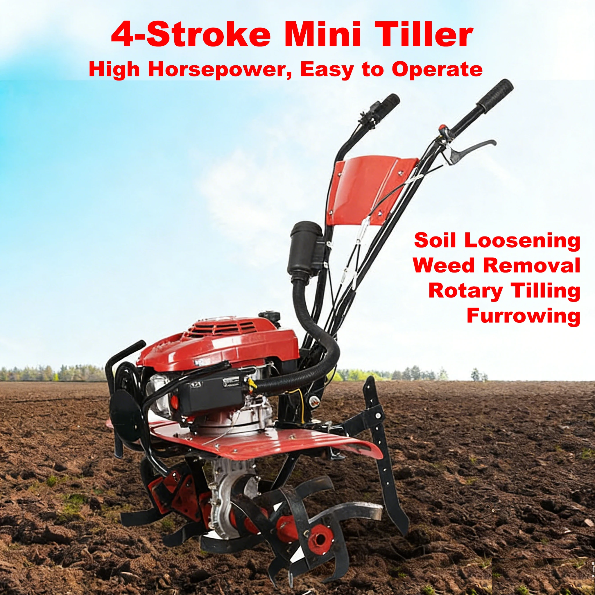 Power 4 Stroke Tiller  9.5HP High Power 4 Acre Day Efficiency  Loosening Weeding Tilling for All Terrains