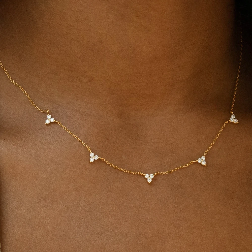 New Stainless Steel Zircon Necklaces for Women Luxury 18K Gold Plated Collar Chain Necklace Wedding Jewelry Gift