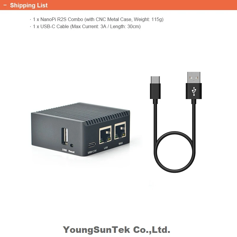NanoPi R2S (1G DDR4 RAM)Combo,YoungSunTek, RK3328,Quad Cortex-A53,LAN Dual 1000M Ethernet,USB3.0,OpenWRT,U-boot,Ubuntu-Core
