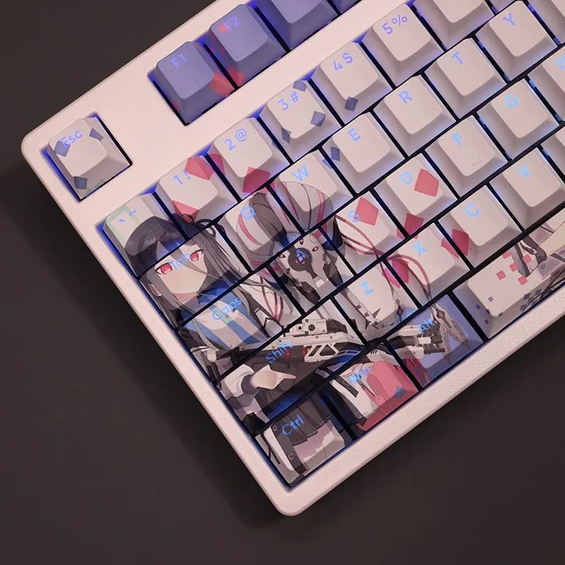 1 Set Blue Archive Tenndou Arisu PBT Dye Subbed Backlit Keycaps Anime Game Key Caps For 61 87 104 108 Layout Cherry Profile