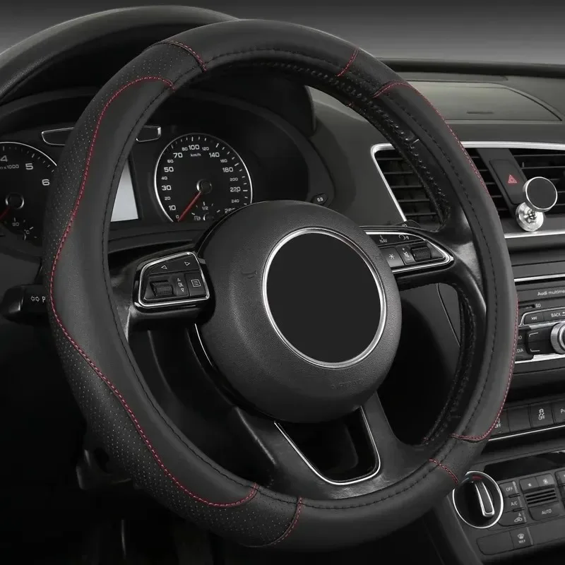 غطاء جلدي قابل للتنفس مضاد للانزلاق - غطاء حماية لعجلة قيادة السيارة، غطاء من الألياف الدقيقة مناسب لمعظم المركبات. #5