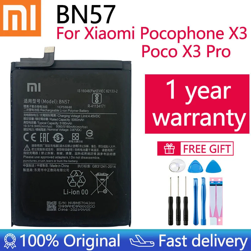 

Original Xiao mi BN57 5160mAh Phone Battery For Xiaomi Pocophone X3 Poco X3 Pro Replacement Batteries Bateria + Tools