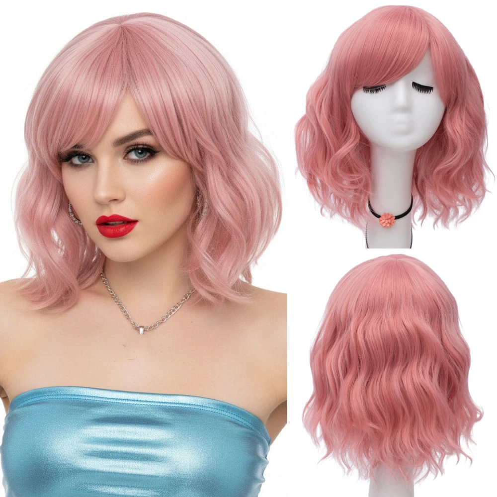 

VICWIG Short Curly Cosplay Wig Synthetic Hair Blue Black White Red Pink Orange Purple Wig for Women