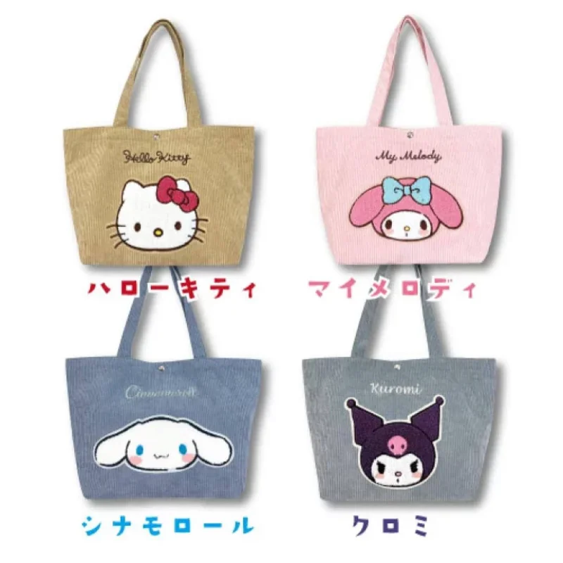 

Sanrio Hello Kitty Fashion Corduroy Tote-bags for Women Anime janpanese Style Handbag Students Portable Kawaii Bags Cute Pouch