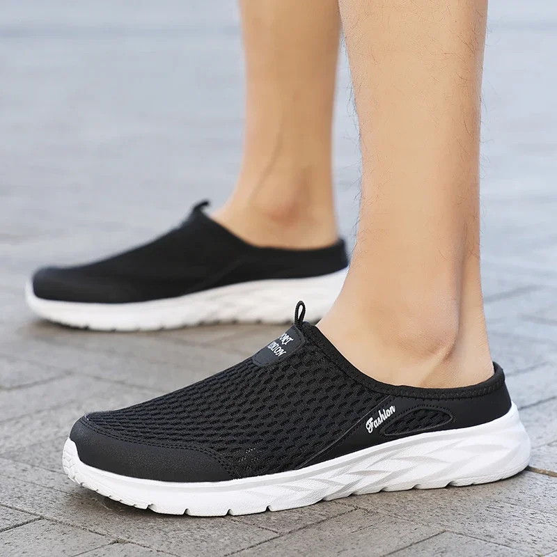YRZL Herren Halbe Hausschuhe Sommer Atmungsaktive Mesh Herren Schuhe Outdoor Casual Wanderschuhe Slip on Flache Leichte Mesh Hausschuhe Sandalen – Detail 13