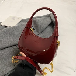 High End Burgundy Patent Leather Shiny Surface Crossbody Bag 2025 New Women's Zipper Chain Armpit Bags Elegant Texture Handbag