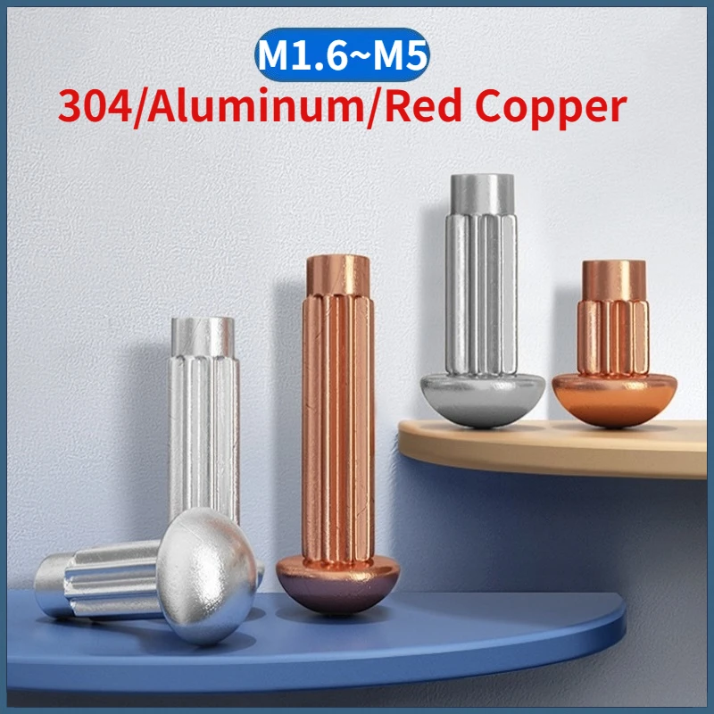 

M1.6 M2 M2.5 M3 M3.5 M4 M5 304 Stainless Steel/Aluminum/Red Copper Button Round Head Knurled Shank Solid Rivet GB827