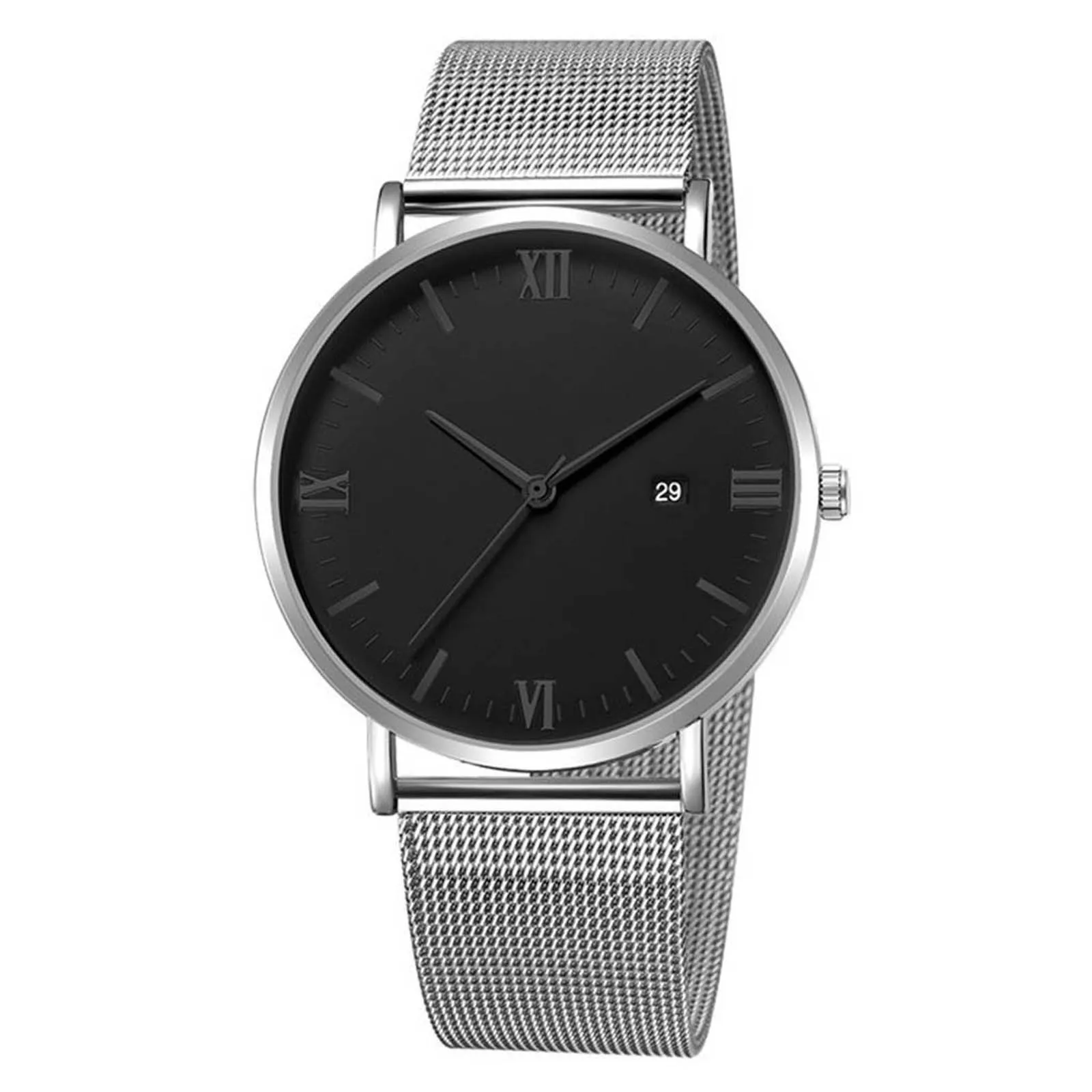 Luxury Fashion Stainless Steel Mesh Belt Watch Mens Quartz Calendar Watches Atmosphere Atmosphere Luxury Mens Watch