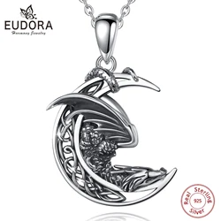 Eudora 925 Sterling Silver Moon Dragon Neckalce for man's women's Fine Celtic Knot Moon Dragon Pendant Personality Jewelry Gift