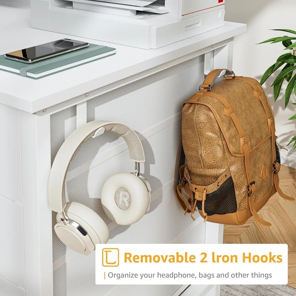 55 مكتب مكتب منزلي مزدوج الأدراج للفتيات والمراهقين، طاولة كتابة للتخزين #6