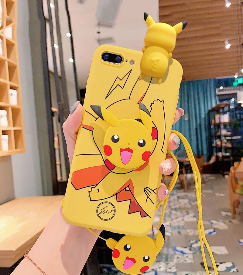 Etui na telefon iPhone 6 6s 7 8 X Xs Max XR 11 12 13 14 15 16 Pro Max SE Pokemon Pikachu z uchwytem na sznurku