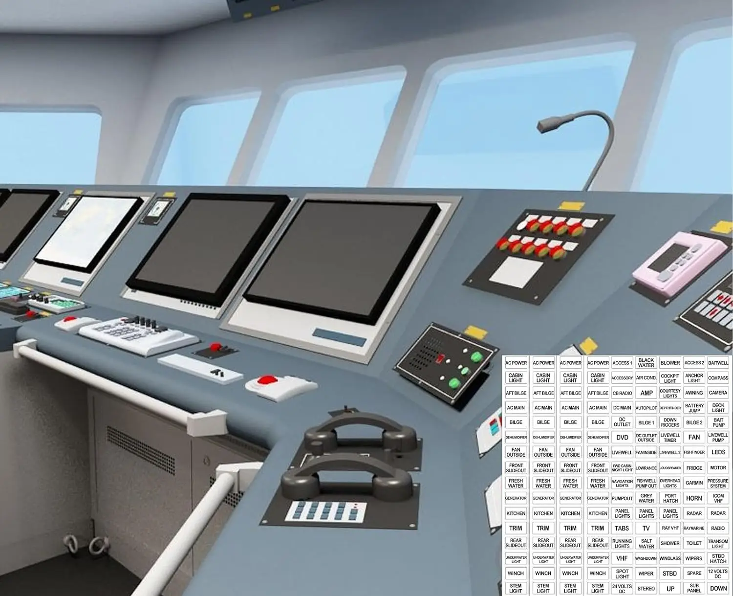 288 Pcs White Marine Boat Dash Board Switch Instrument Panel Decal Sticker Ship Sheet Light Switch Fuse Description Labels