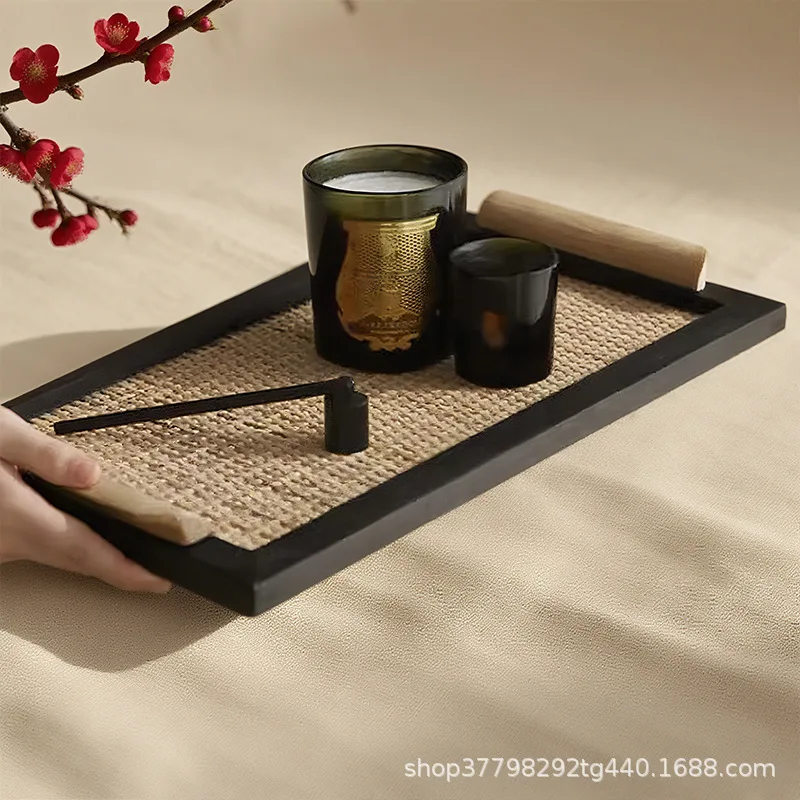 Nordic wabi-sabi wind wooden rattan tray ornament retro homestay tea room living room storage tray