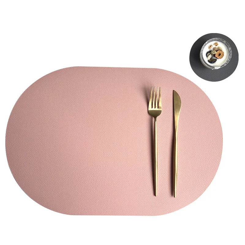 INS Oval Leather Dinner Plate Double-Side Pad PU Western Food Pad Home Table Mats Heat Insulation Nordic Cup Coaster