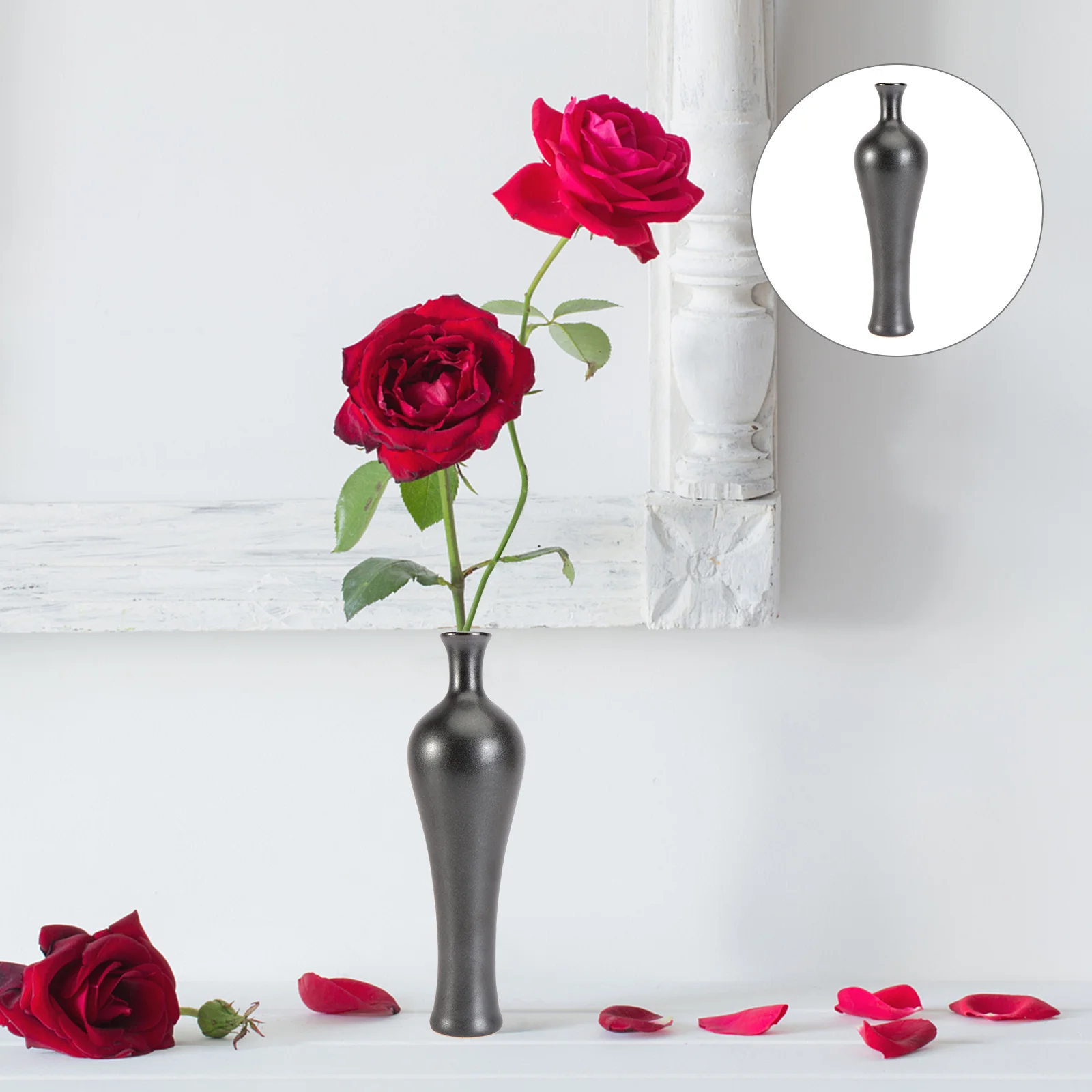 

1Pcs Black Guanyin Ceramic Vase Creative Home Pottery Ornament Flower Holder Desktop Decoration Ceramic Vase Photo Props