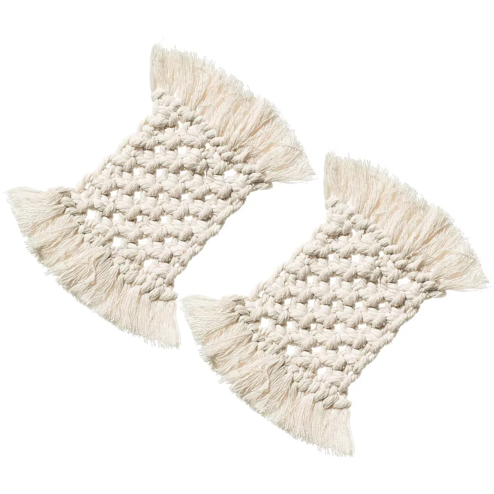 

2pcs Cotton Braided Coaster Macrame Placemat Bohemian Style Table Mat For Home Cafe Decoration Cup Bowl Plate Mat