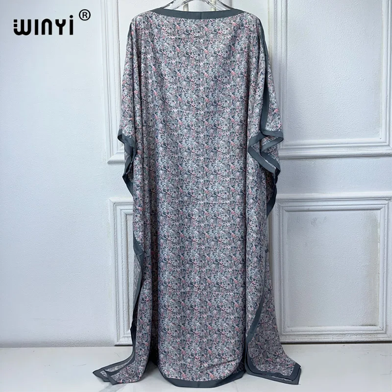 WINYI summer fashion dresses for women luxury flower print muslim woman dubai Free Size Design Maxi Loose African Elegant Dress