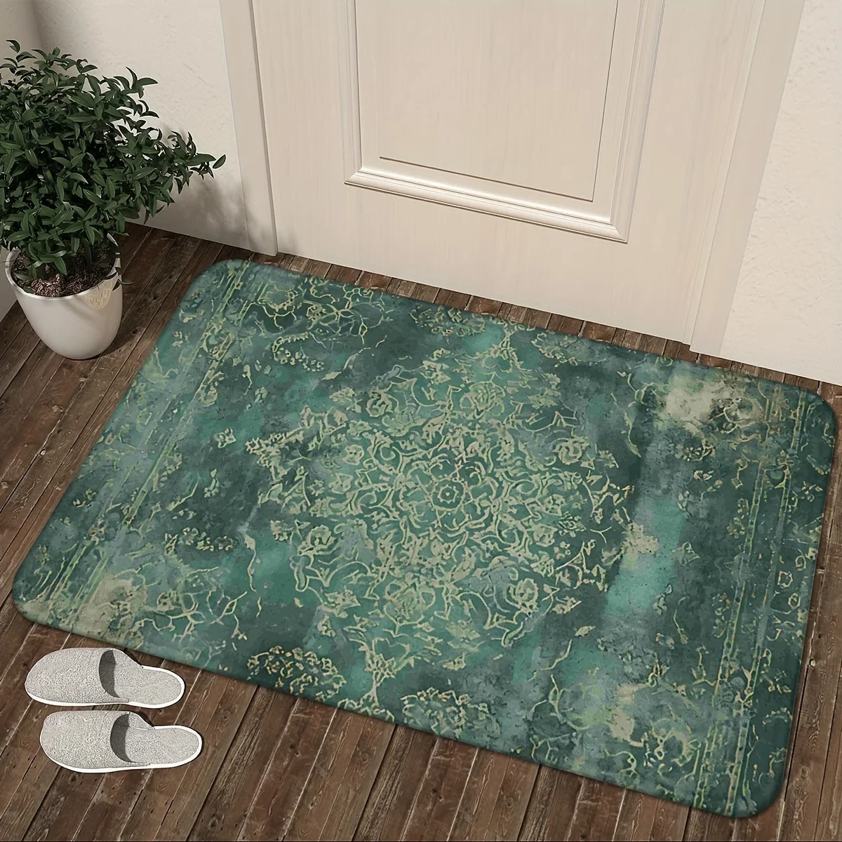 

Green Bohemian Flannel Doormat Soft Carpet Bathroom Anti-silp Pads Suitable for Living Room Entrance Decorative Accessories Rugs