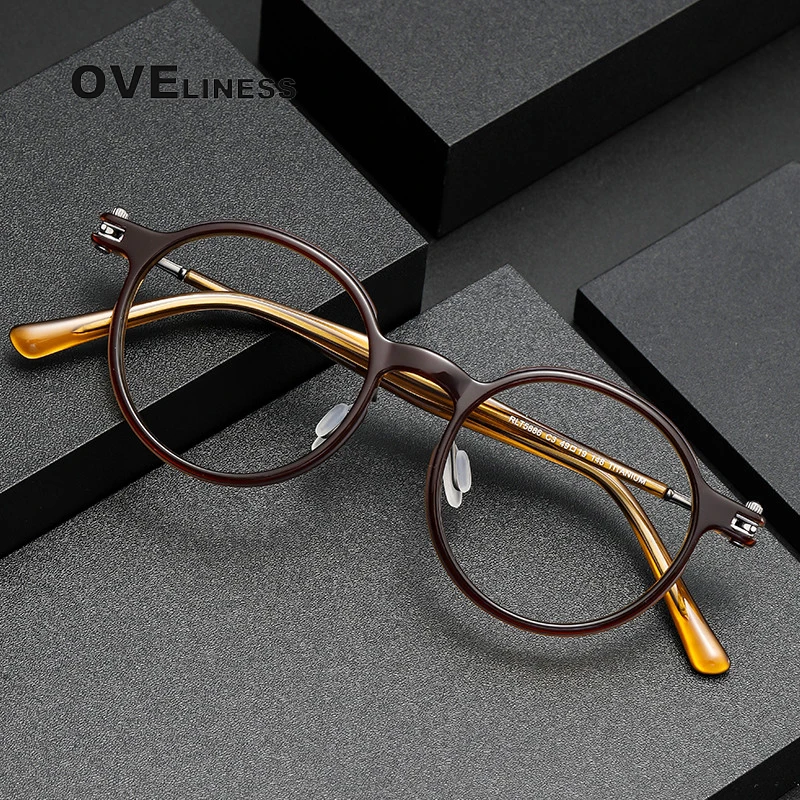 

Acetate Titanium Vintage Glasses Frame Men Women Retro round Eyeglasses frames Spectacles High Quality Eyewear