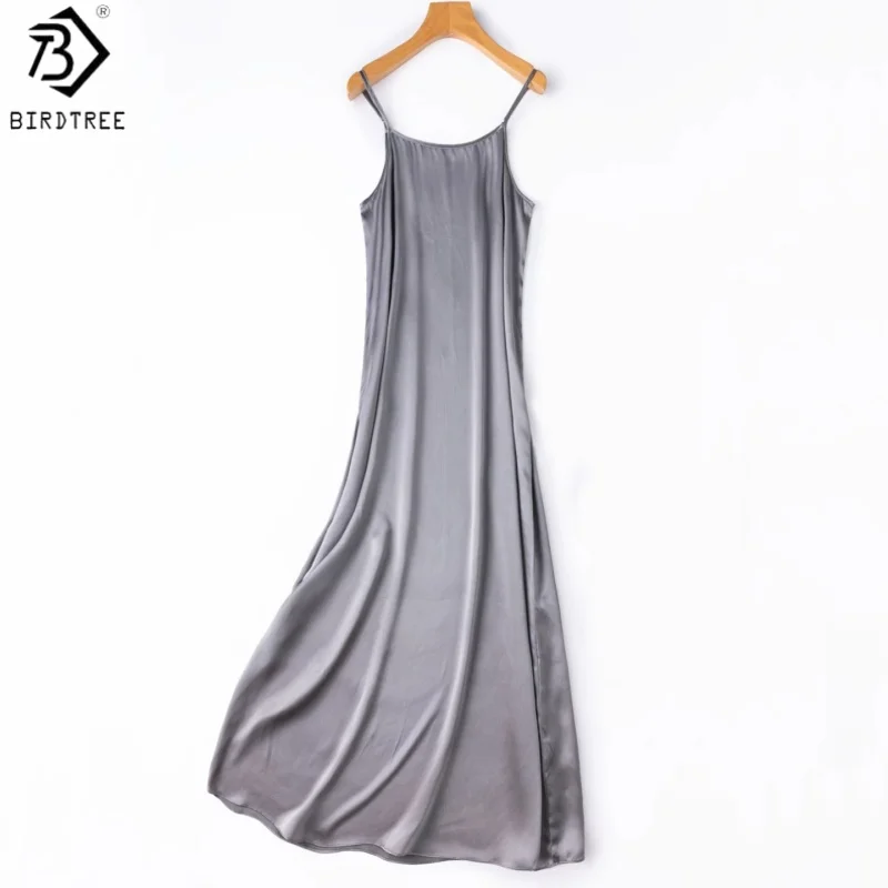 BirdTree, 19MM 100% Real Silk Solid Dress, Sling Sleeveless, Women's Plain Satin Adjustable Dresses, 2026 Autumn New D68505JF