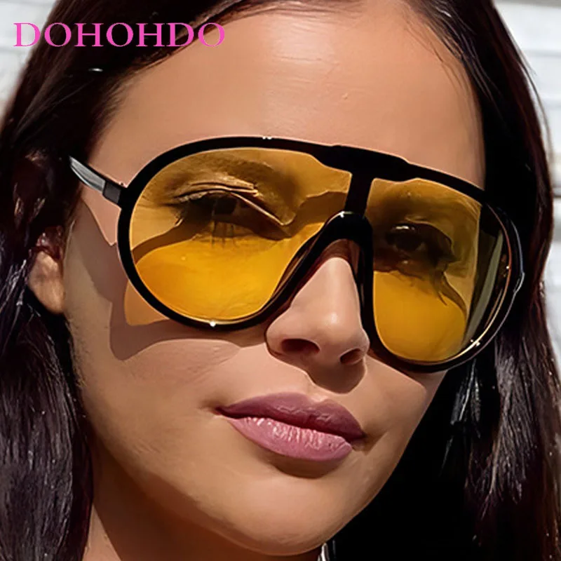 

DOHOHDO Vintage Large Frame Toad Sunglasses Women Luxury Brand Oversized Pilot Sun Glasses Men Trendy One Piece Windproof Shades